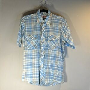Vintage blue and tan button down